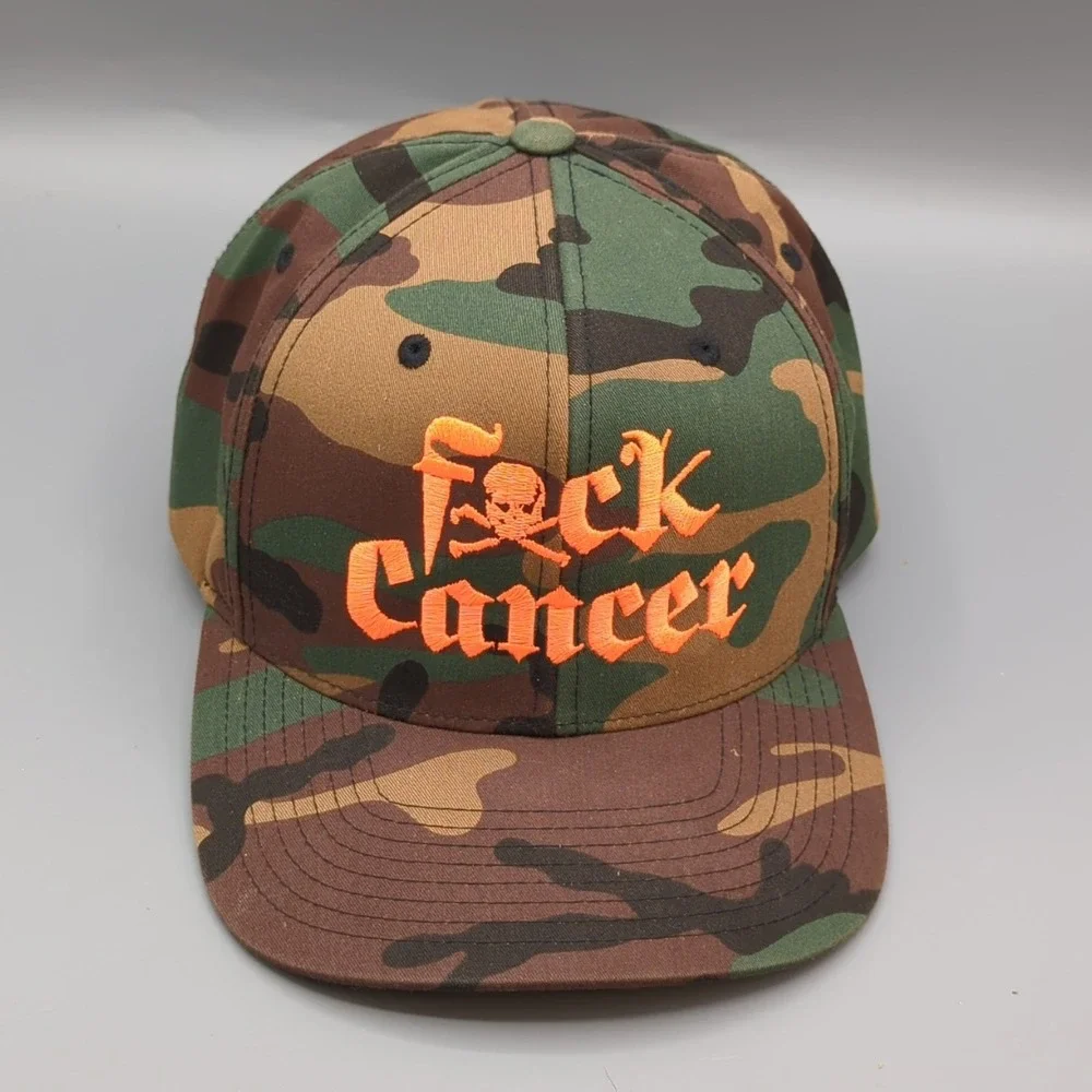 Fxck Cancer Camo Orange Snapback Hat Cap Yupoong OSFA Adjustable